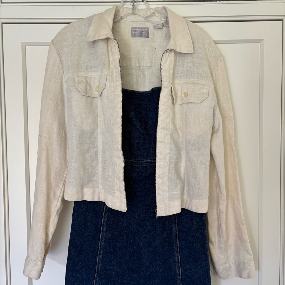 100% Linen vintage Espirit cream zip up Jacket size medium